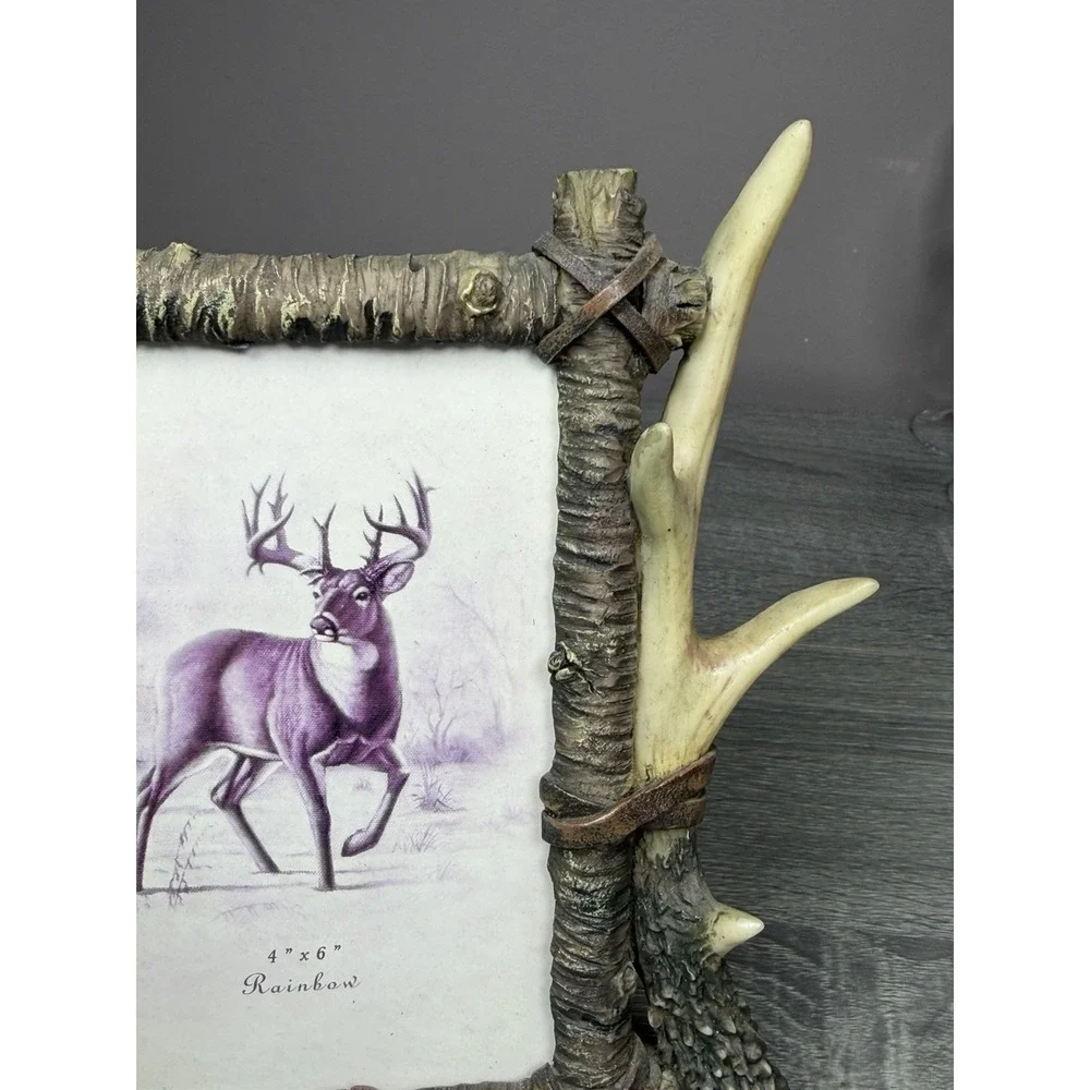 Vintage Rainbow Inc. Rustic Deer Antler Picture Frame 4x6 Cabin Lodge Decor